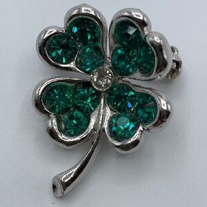 VTG Bogoff Clover 4 Leaf Lucky Green Silver Tone Brooch.